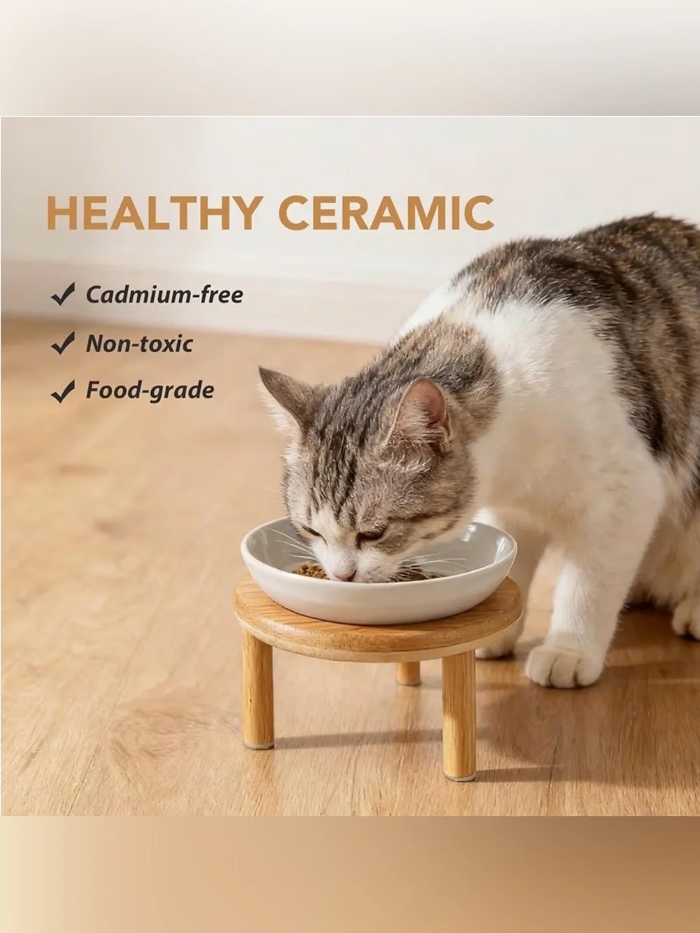 Elevated Cat Bowls Raised Ceramic Cat Bowl, 5.7” Wide Opening Cat Food Bowl